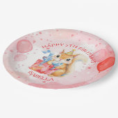 Personalized Girl's Birthday Squirrel Pink and Red Pappteller (Schrägansicht)