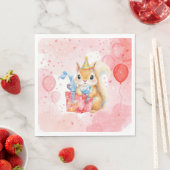 Personalized Girl's Birthday Squirrel Pink and Red Serviette (Beispiel)