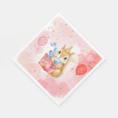 Personalized Girl's Birthday Squirrel Pink and Red Serviette (Ecke)