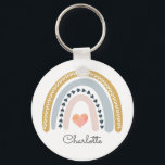 Personalized Girl's Boho Rainbow   Schlüsselanhänger<br><div class="desc">Modern adorable boho pastel rainbow watercolor key chain for a girl with pink heart in the middle.</div>