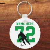 Personalized Girls Hockey Player Name Number Green Schlüsselanhänger (Vorderseite)