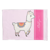 Personalized Girls Hot Pink Cute Rainbow Llama Kissenbezug (Vorderseite-Links)
