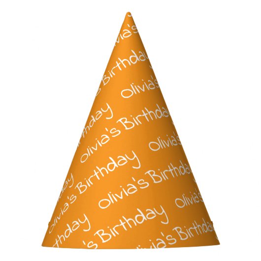Personalized Girl's Name Birthday Orange Party Hat Partyhütchen (Vorderseite)