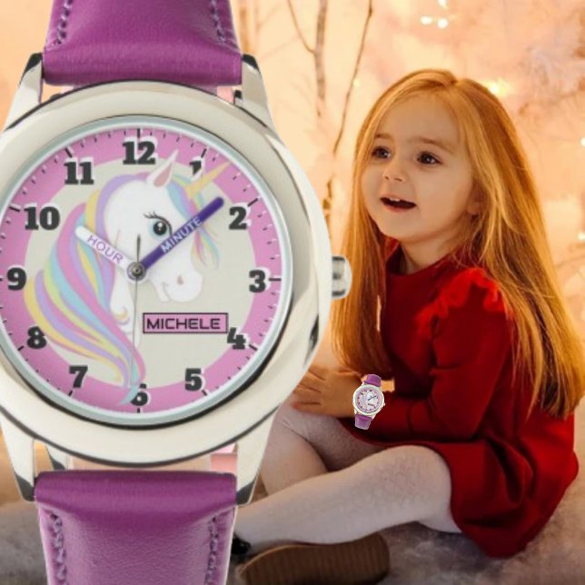 Personalized girls name unicorn children rainbow  armbanduhr (Von Creator hochgeladen)