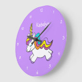 Personalized Girls Purple Unicorn Große Wanduhr (Winkel)