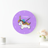 Personalized Girls Purple Unicorn Große Wanduhr (Zuhause)