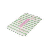 Personalized Girly Coquette Green Stripe Bow Badematte (Schrägansicht)