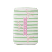 Personalized Girly Coquette Green Stripe Bow Badematte (Vorderseite Vertikal)