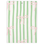 Personalized Girly Coquette Green Stripe Bow Klemmbrett (Rückseite)