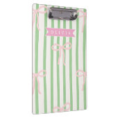 Personalized Girly Coquette Green Stripe Bow Klemmbrett (Rechts)