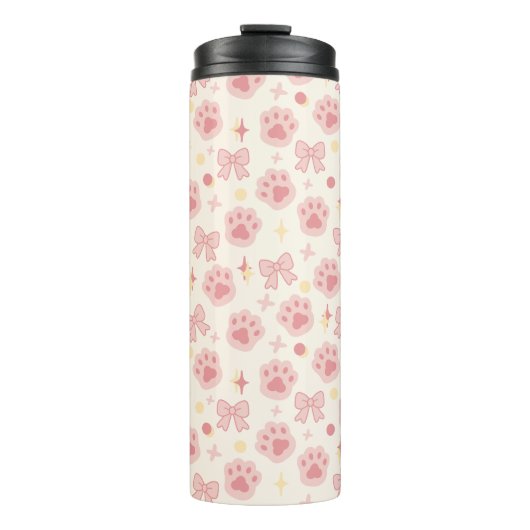 Personalized Girly Pink Cat Paw Cute Bow Name Thermosbecher (Vorderseite)