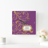 Personalized Glam Old Hollywood Regency Black Tie Quadratische Wanduhr (Zuhause)