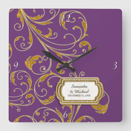 Personalized Glam Old Hollywood Regency Black Tie Quadratische Wanduhr (Vorderseite)