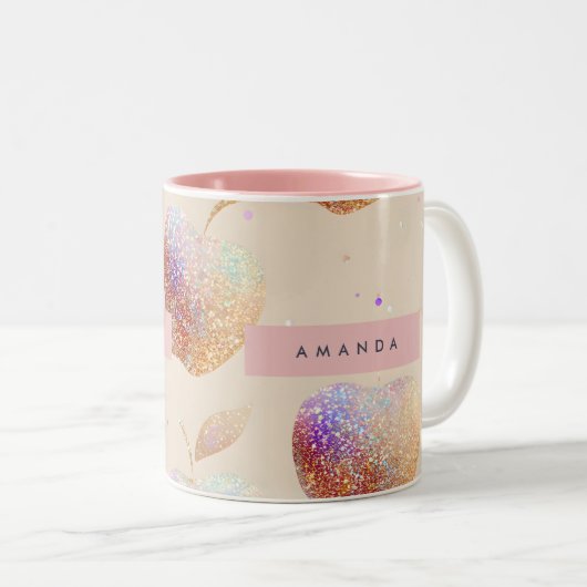 Personalized Glitter Apple Sparkle Fruit Pastel Zweifarbige Tasse (VorderseiteRechts)