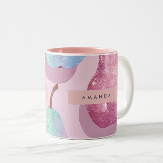 Personalized Glitter Pink and Aqua Pears Zweifarbige Tasse (VorderseiteRechts)