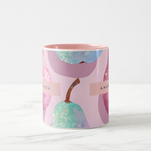 Personalized Glitter Pink and Aqua Pears Zweifarbige Tasse (Mittel)