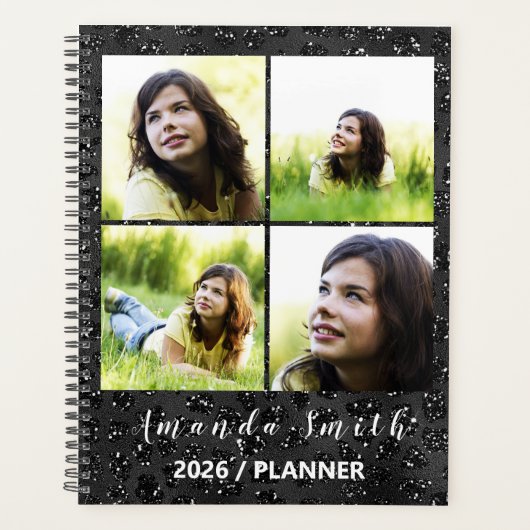 Personalized Glossy Black 5 Photo Collage Planer (Vorderseite)