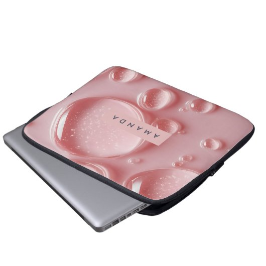 Personalized Glossy Blush Pink Water Droplets  Laptopschutzhülle (Vorne Knopf)