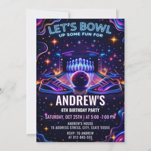Personalized Glow bowling birthday invitation Einladung (Vorderseite)