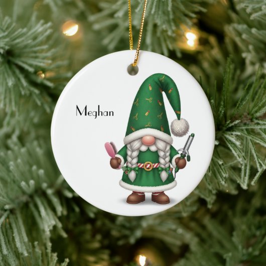 Personalized Gnome Xmas for Hairdresser Keramik Ornament (Baum)
