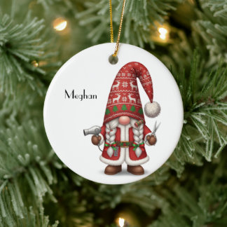 Personalized Gnome Xmas Hair Stylist Keramik Ornament