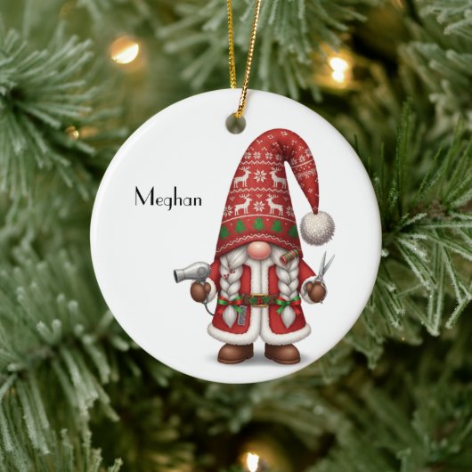 Personalized Gnome Xmas Hair Stylist Keramik Ornament (Baum)