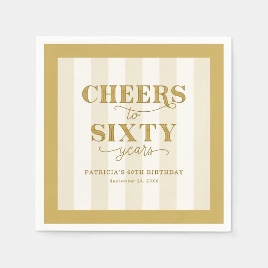 Personalized Gold 60th Birthday Party Paper Napkin Serviette (Vorderseite)