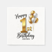 Personalized Gold Balloons Happy 1st Birthday Serviette (Vorderseite)