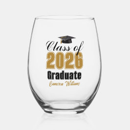 Personalized Gold Black Class of 2026 Graduation Weinglas Ohne Stiel
