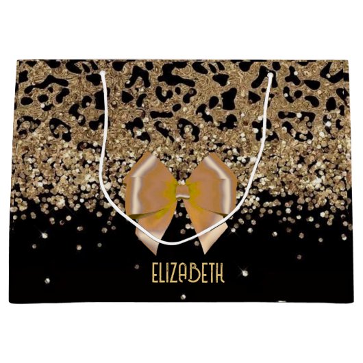 Personalized Gold Black Leopardwith Elegant Golden Große Geschenktüte (Vorderseite)