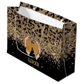 Personalized Gold Black Leopardwith Elegant Golden Große Geschenktüte (Vorderseite Schrägansicht)