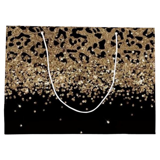 Personalized Gold Black Leopardwith Elegant Golden Große Geschenktüte (Rückseite)