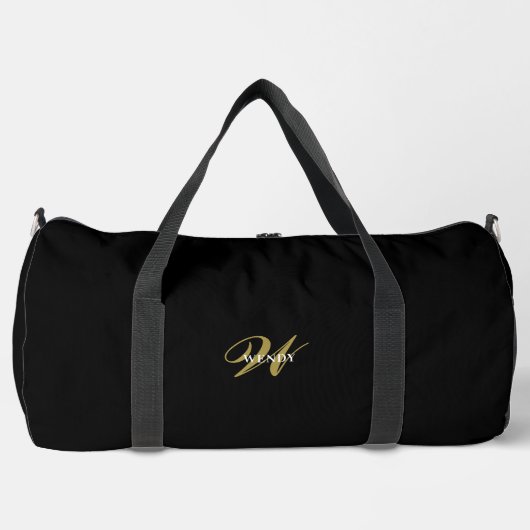Personalized Gold Black Monogram Initial Travel Duffle Bag (Vorderseite)