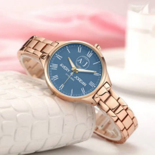 Personalized Gold Blue Dial Elegant Custom Gift Armbanduhr