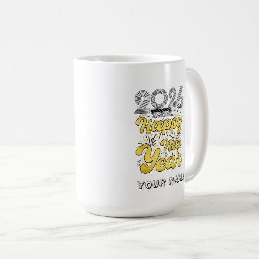 Personalized Gold Fireworks Holiday Countdown Kaffeetasse (VorderseiteRechts)