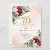 Personalized Gold Floral 70th Birthday Invitation Einladung (Vorderseite)