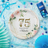 Personalized Gold & Floral 75th Custom Pappteller (Party)