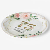 Personalized Gold & Floral 75th Custom Pappteller (Schrägansicht)
