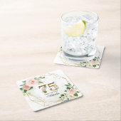 Personalized Gold & Floral 75th Custom Rechteckiger Pappuntersetzer (Vor Ort)