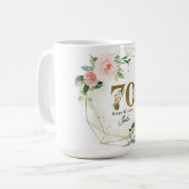 Personalized Gold & Floral Custom 70th Kaffeetasse (Vorderseite Links)