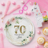 Personalized Gold & Floral Custom 70th Pappteller (Party)