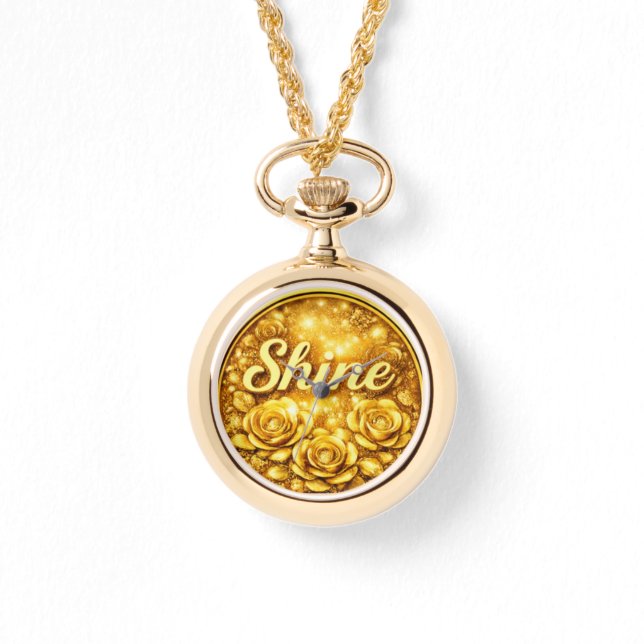 Personalized Gold Floral Necklace Watch Armbanduhr (Vorderseite)