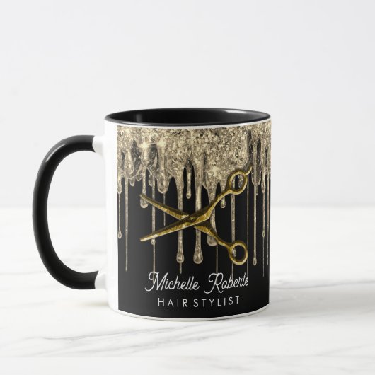 Personalized Gold Glitter Scissors Hair Salon Tasse (Links)