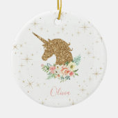 Personalized Gold Glitter Unicorn Keramik Ornament (Vorne)