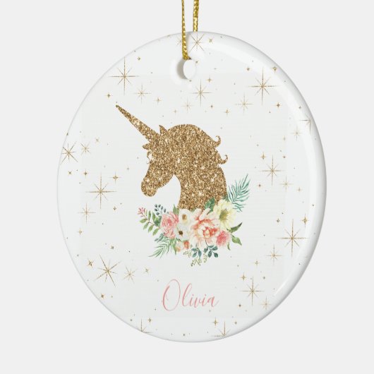 Personalized Gold Glitter Unicorn  Keramik Ornament (Links)