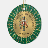 Personalized Gold Green Christmas Nutcracker Keramik Ornament (Links)