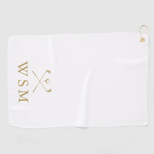Personalized Gold Monogram Golf Clubs Golfhandtuch (Horizontal)
