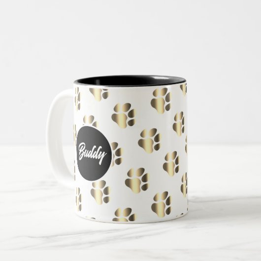 Personalized gold paws pattern pet lovers zweifarbige tasse (Vorderseite Links)