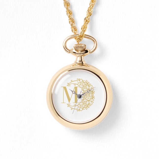 Personalized Gold Pocket Watch with Initial M  Armbanduhr (Vorderseite)
