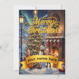 Personalized Gold Ribbon Winter Christmas Card Feiertagskarte